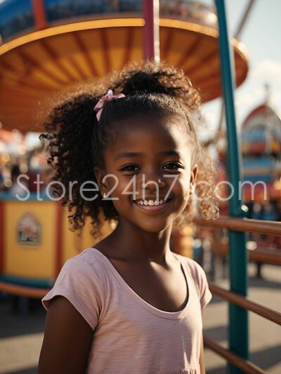 Happy Young Girl Enjoying a Sunny Day at the Amusement Park