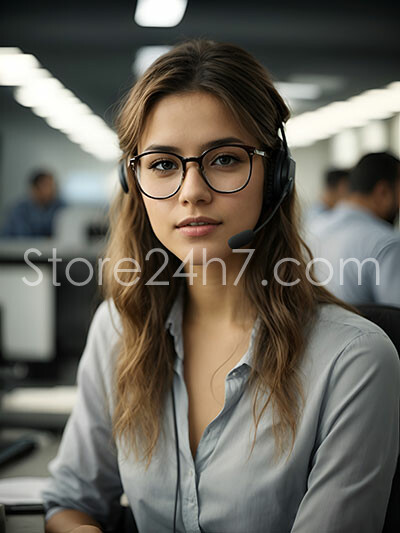 A young professional woman with a poised expression, seated in what appears to be an office environment
