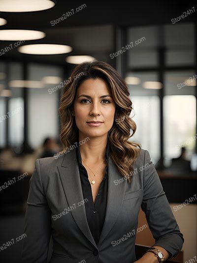 The photograph shows a poised woman who appears to be in her mid-thirties, likely of Italian descent.