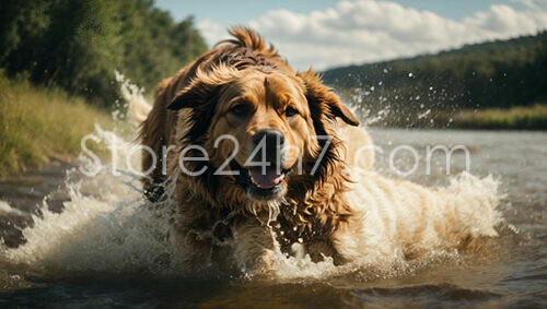 Exuberant Dog Enjoying a Summer Day's River Run
