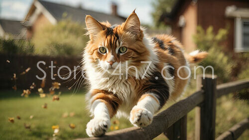 Agile Ginger Cat Effortlessly Leaps Over Garden Fence