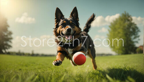 Energetic Dog in Pursuit of Ball on Sunny Day
