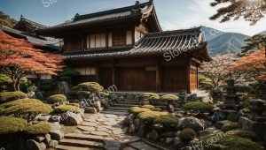 Traditional Japanese Home Amidst Serene Garden Landscape