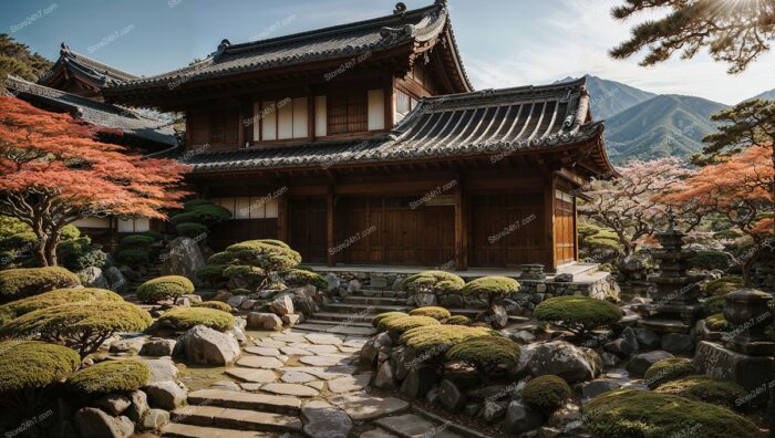 Traditional Japanese Home Amidst Serene Garden Landscape