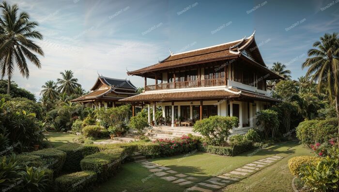 Elegant Thai Villa with Lush Gardens and Traditional Design