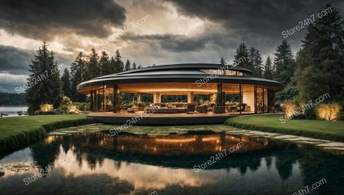 Modern Lakefront Villa Twilight Serenity