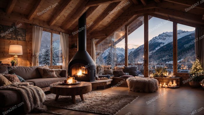 Rustic Cabin Fireplace Winter Ambiance