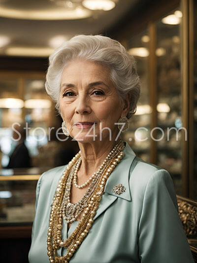 Elegant Elderly Lady in Luxurious Pearls