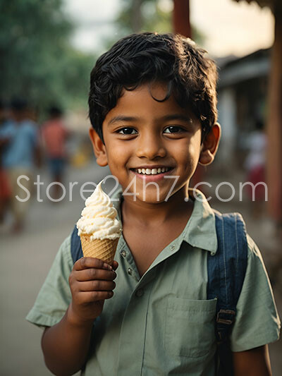 Boy Enjoying Summer with Ice Cream