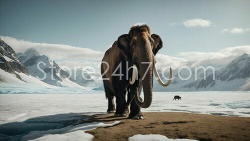Mammoth on a Snowy-covered Glacier Landscape
