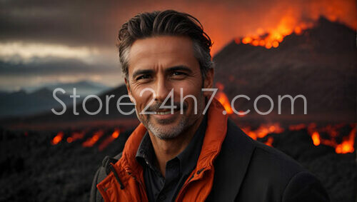 Handsome Man Volcano Adventure Portrait