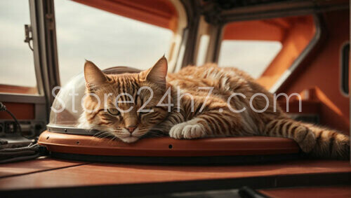 Tabby Cat Lounging in Airplane Cockpit