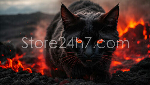 Mystical Black Cat Fiery Gaze