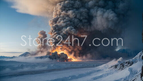 Kamchatka Volcano Eruption Winter Scene
