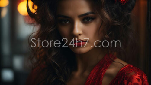 Sultry Red Lace Dress Portrait