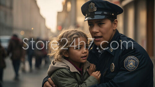 Police Officer Comforting Worried Child