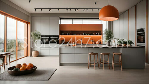 Modern Kitchen with Orange Accents
