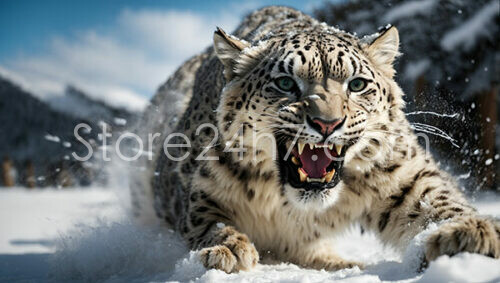 Snow Leopard Snarl in Winter