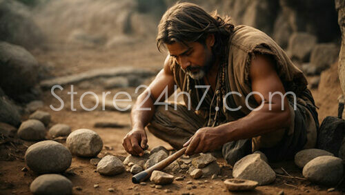 Ancient Man Working with Stones
