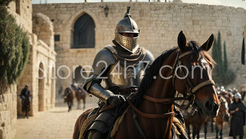 Medieval Knight on Horseback Leading Troops to Battle
