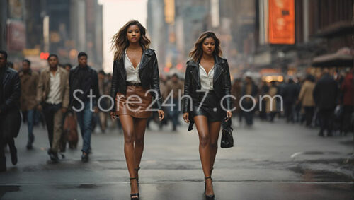 Twin Models Strut Urban Catwalk