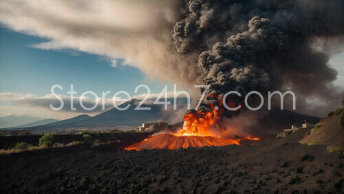Volcanic Eruption Over Abandoned City