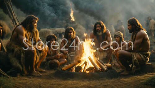 Primitive Tribe Gathering Around a Fire