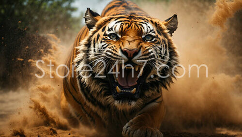 Intense Tiger Charging Through Dust