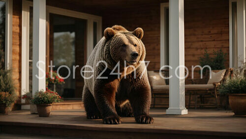 Bear Looms on Wooden Home Porch