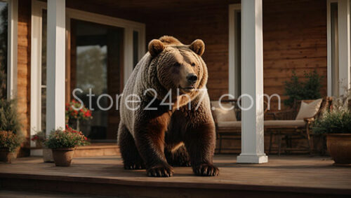Bear Looms on Wooden Home Porch