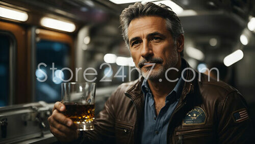 Pilot Contemplating with Whiskey Glass