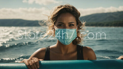 Woman with Mask Enjoying Sea Breeze