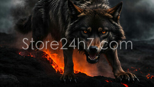 Fierce Wolf Stalking Volcanic Terrain