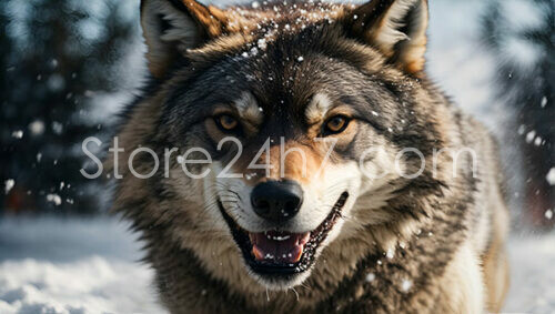 Alert Wolf in Soft Snowfall