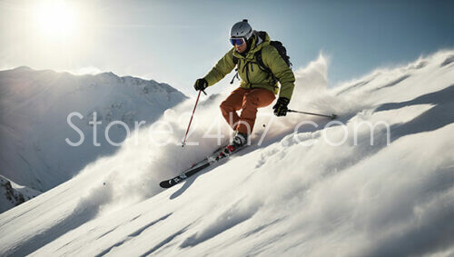 Skier Descending a Snowy Mountain Slope