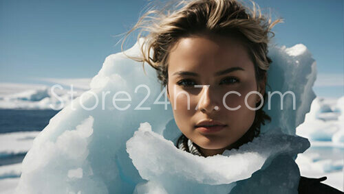Woman Peering Through Arctic Ice