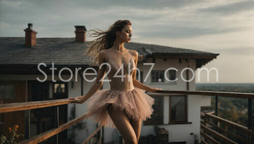 Elegant Ballerina Balcony Sunset Dance