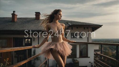 Elegant Ballerina Balcony Sunset Dance