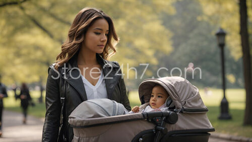 Mother-Child Stroll Autumn Park