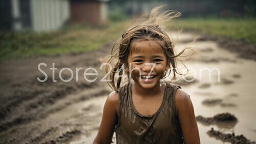 Happy Girl Playing in the Mud