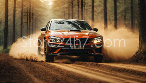 Orange Sports Car Forest Drift