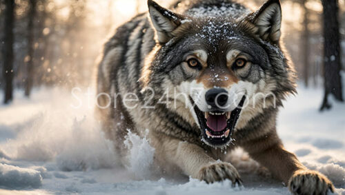 Intense Wolf Sprinting Through the Snow