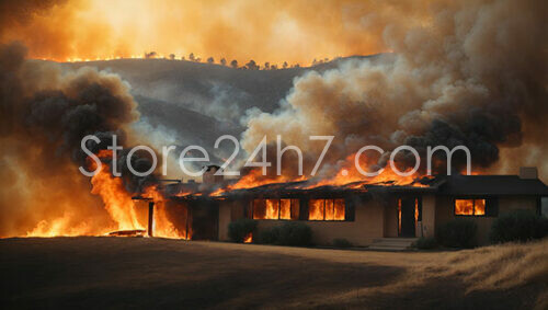 Rural Home Engulfed by Hillside Wildfire
