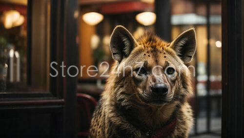 Hyena Stares Out from Cafe