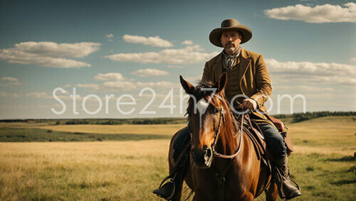 Gentleman Cowboy Riding Prairie Horse