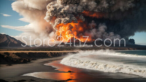 Volcano Eruption Oceanfront Fiery Display