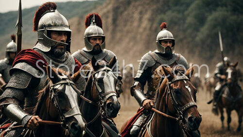 Medieval Knights on Horseback Prepare for Battle