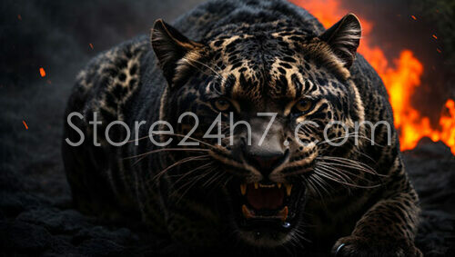 Angry Jaguar on Fiery Background