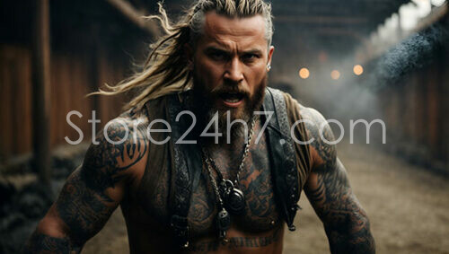 Fierce Viking Warrior Tattoo Portrait