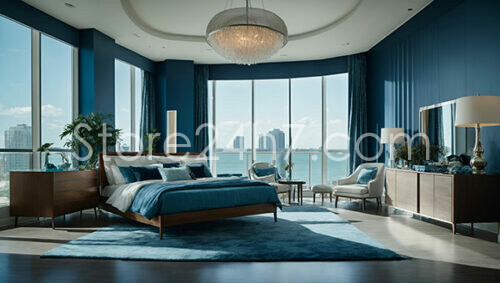 Coastal Elegance Blue Bedroom Panorama